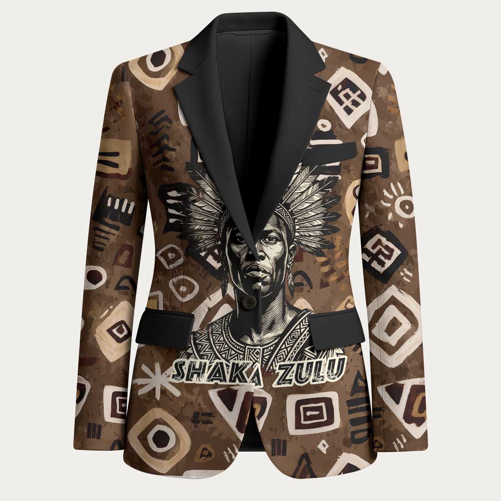 Shaka Zulu Blazer Monochrome Portrait Zulu Kingdom Heritage Unconquered Spirit Warrior Legacy Theme - African Pride
