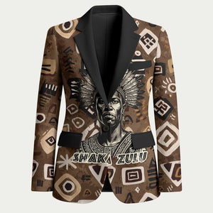 Shaka Zulu Blazer Monochrome Portrait Zulu Kingdom Heritage Unconquered Spirit Warrior Legacy Theme - African Pride