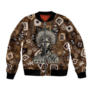 Shaka Zulu Bomber Jacket Monochrome Portrait Zulu Kingdom Heritage Unconquered Spirit Warrior Legacy Theme - African Pride