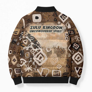 Shaka Zulu Bomber Puffer Jacket Monochrome Portrait Zulu Kingdom Heritage Unconquered Spirit Warrior Legacy Theme - African Pride