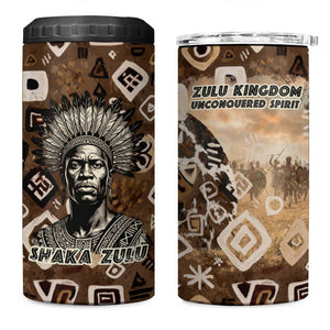 Shaka Zulu 4 in 1 Can Cooler Tumbler Monochrome Portrait Zulu Kingdom Heritage Unconquered Spirit Warrior Legacy Theme - African Pride