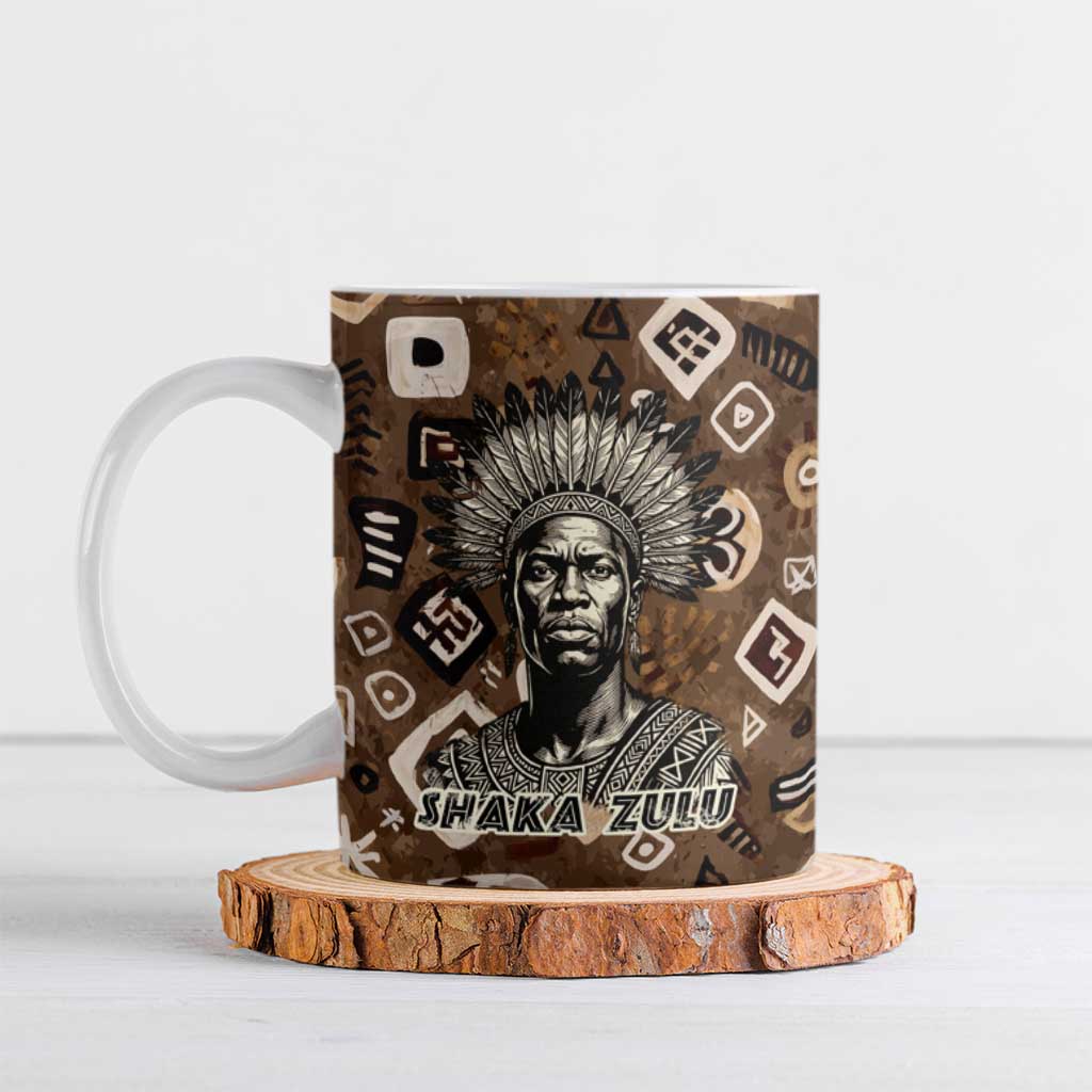 Shaka Zulu Ceramic Mug Monochrome Portrait Zulu Kingdom Heritage Unconquered Spirit Warrior Legacy Theme - African Pride