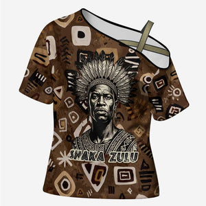 Shaka Zulu Cross Shoulder Shirt Monochrome Portrait Zulu Kingdom Heritage Unconquered Spirit Warrior Legacy Theme - African Pride