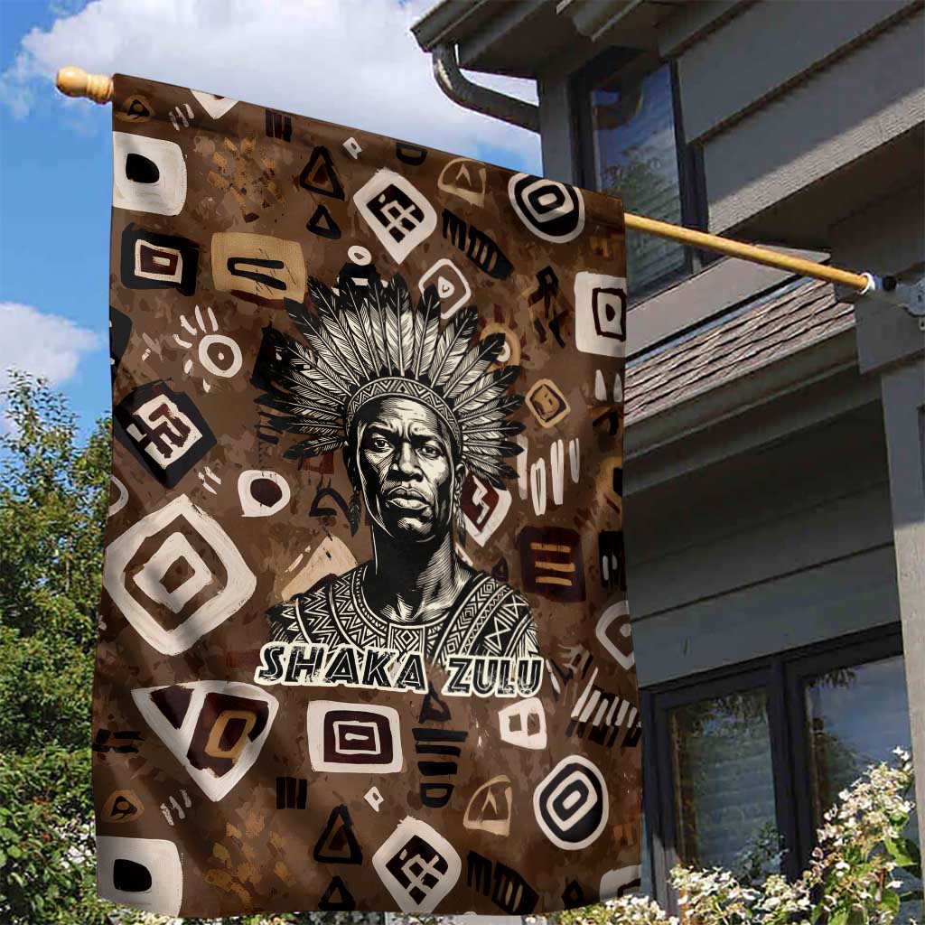 Shaka Zulu Garden Flag Monochrome Portrait Zulu Kingdom Heritage Unconquered Spirit Warrior Legacy Theme - African Pride