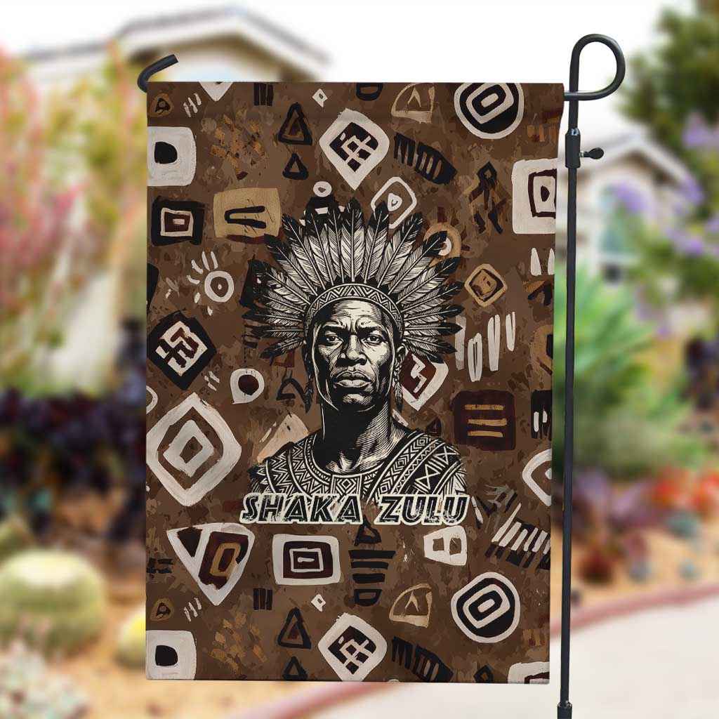 Shaka Zulu Garden Flag Monochrome Portrait Zulu Kingdom Heritage Unconquered Spirit Warrior Legacy Theme - African Pride