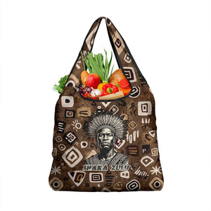 Shaka Zulu Grocery Bag Monochrome Portrait Zulu Kingdom Heritage Unconquered Spirit Warrior Legacy Theme - African Pride