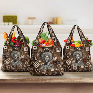 Shaka Zulu Grocery Bag Monochrome Portrait Zulu Kingdom Heritage Unconquered Spirit Warrior Legacy Theme - African Pride
