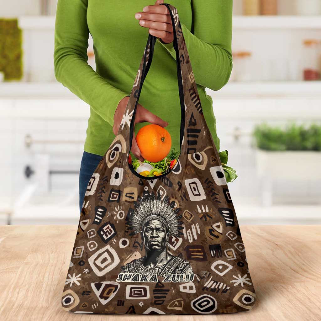 Shaka Zulu Grocery Bag Monochrome Portrait Zulu Kingdom Heritage Unconquered Spirit Warrior Legacy Theme - African Pride