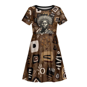 Shaka Zulu Kid Short Sleeve Dress Monochrome Portrait Zulu Kingdom Heritage Unconquered Spirit Warrior Legacy Theme - African Pride