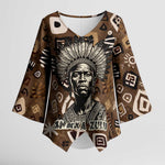 Shaka Zulu Kimono Sleeve Blouse Monochrome Portrait Zulu Kingdom Heritage Unconquered Spirit Warrior Legacy Theme - African Pride