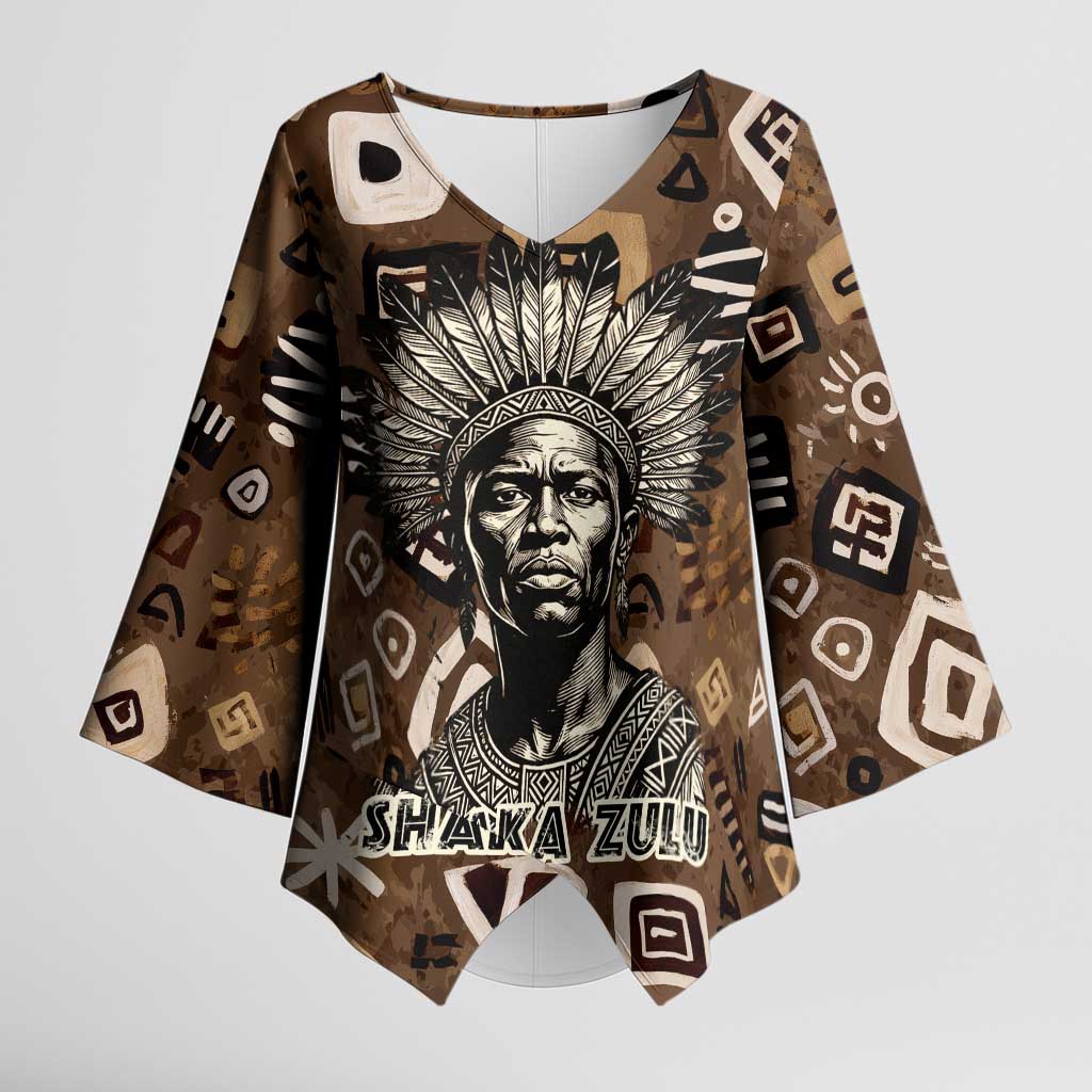 Shaka Zulu Kimono Sleeve Blouse Monochrome Portrait Zulu Kingdom Heritage Unconquered Spirit Warrior Legacy Theme - African Pride