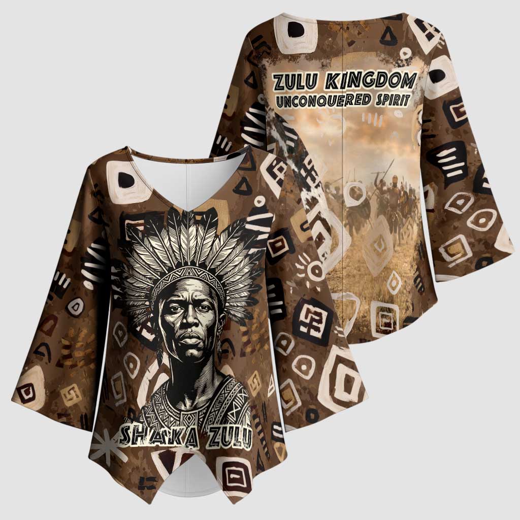 Shaka Zulu Kimono Sleeve Blouse Monochrome Portrait Zulu Kingdom Heritage Unconquered Spirit Warrior Legacy Theme - African Pride