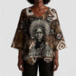 Shaka Zulu Kimono Sleeve Blouse Monochrome Portrait Zulu Kingdom Heritage Unconquered Spirit Warrior Legacy Theme - African Pride
