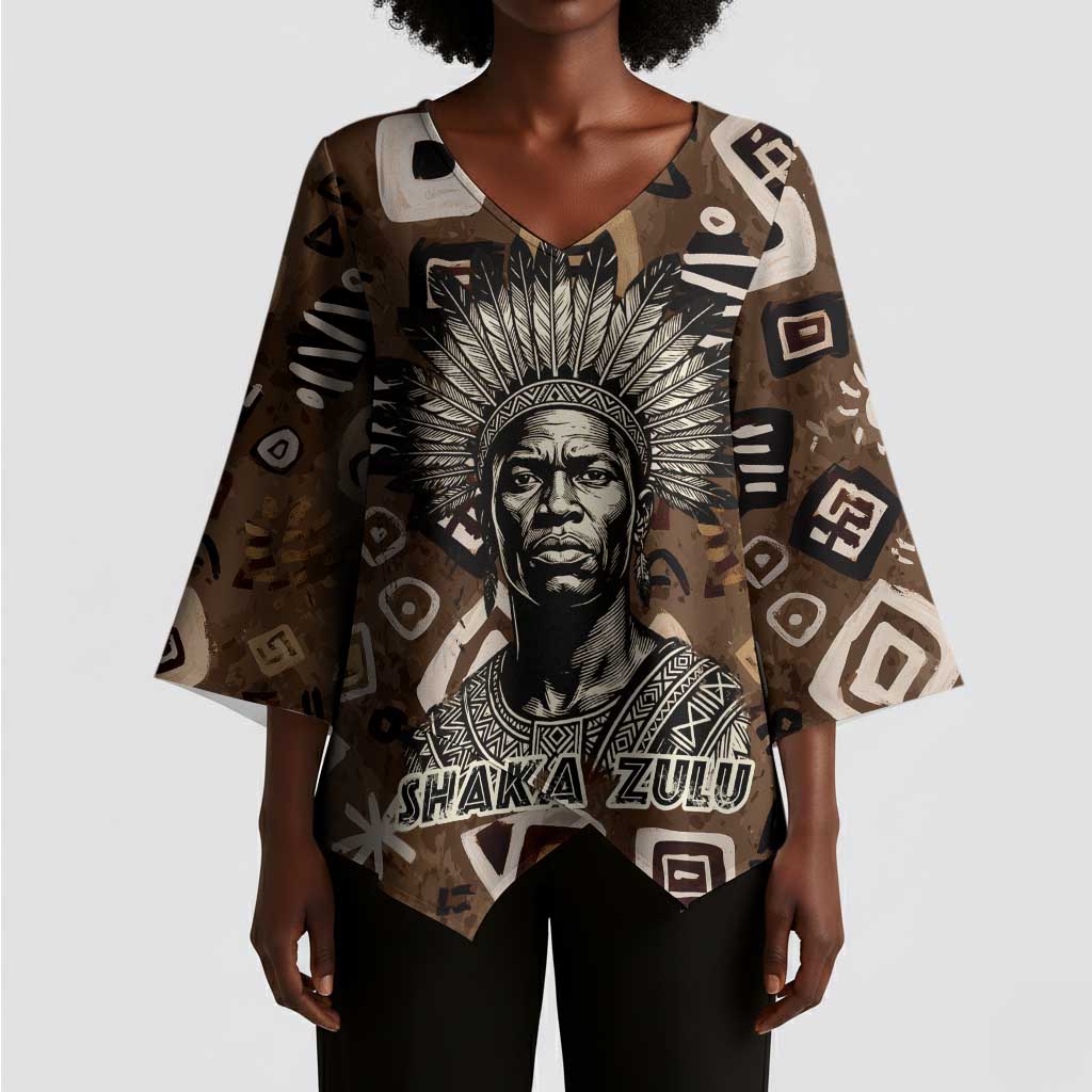 Shaka Zulu Kimono Sleeve Blouse Monochrome Portrait Zulu Kingdom Heritage Unconquered Spirit Warrior Legacy Theme - African Pride