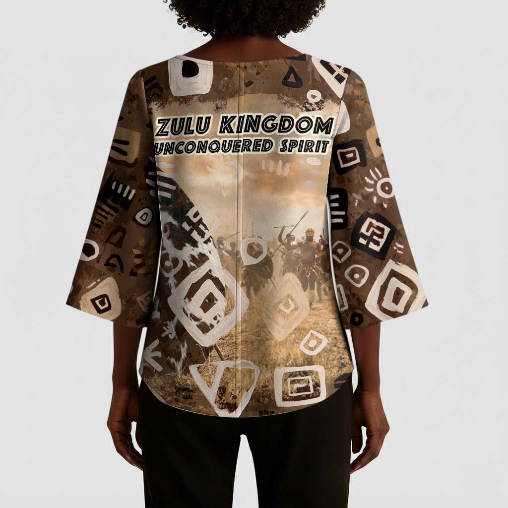 Shaka Zulu Kimono Sleeve Blouse Monochrome Portrait Zulu Kingdom Heritage Unconquered Spirit Warrior Legacy Theme - African Pride
