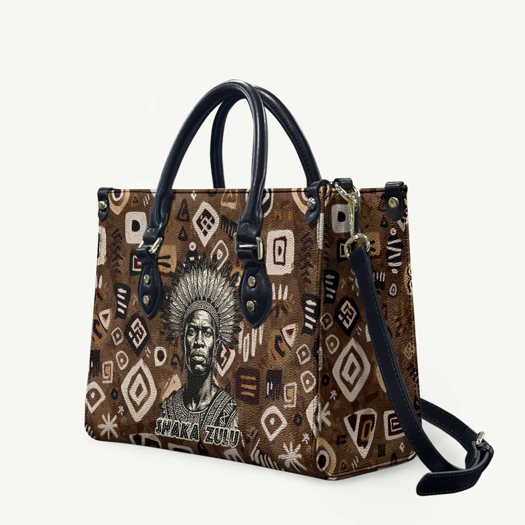 Shaka Zulu Leather Bag Monochrome Portrait Zulu Kingdom Heritage Unconquered Spirit Warrior Legacy Theme - African Pride