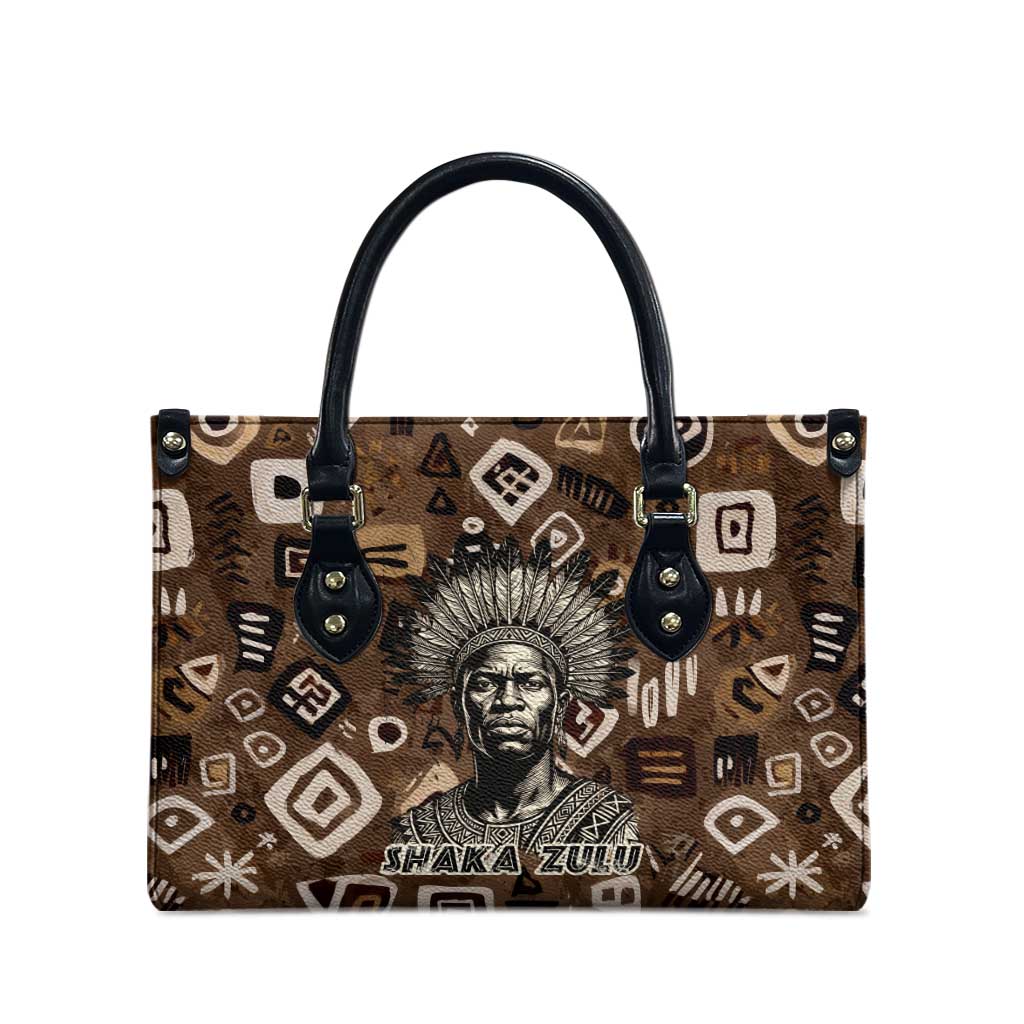 Shaka Zulu Leather Bag Monochrome Portrait Zulu Kingdom Heritage Unconquered Spirit Warrior Legacy Theme - African Pride