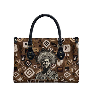Shaka Zulu Leather Bag Monochrome Portrait Zulu Kingdom Heritage Unconquered Spirit Warrior Legacy Theme - African Pride