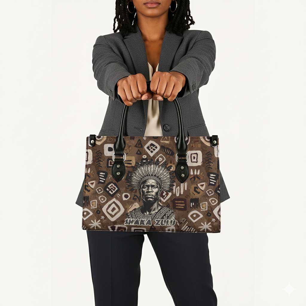 Shaka Zulu Leather Bag Monochrome Portrait Zulu Kingdom Heritage Unconquered Spirit Warrior Legacy Theme - African Pride
