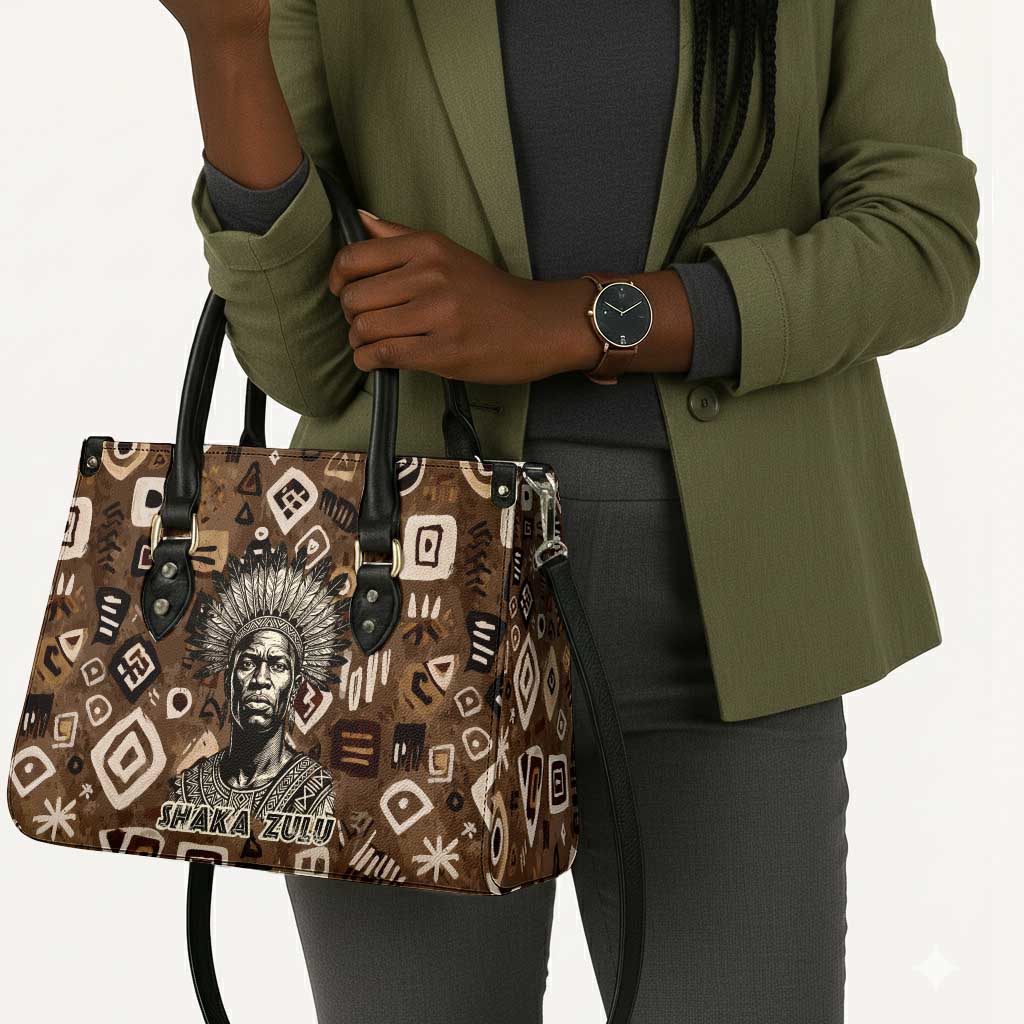 Shaka Zulu Leather Bag Monochrome Portrait Zulu Kingdom Heritage Unconquered Spirit Warrior Legacy Theme - African Pride