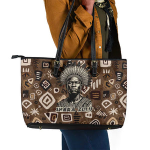 Shaka Zulu Leather Tote Bag Monochrome Portrait Zulu Kingdom Heritage Unconquered Spirit Warrior Legacy Theme - African Pride