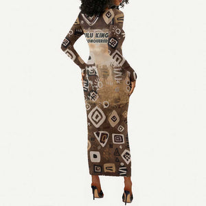 Shaka Zulu Long Sleeve Bodycon Dress Monochrome Portrait Zulu Kingdom Heritage Unconquered Spirit Warrior Legacy Theme - African Pride