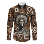 Shaka Zulu Long Sleeve Button Shirt Monochrome Portrait Zulu Kingdom Heritage Unconquered Spirit Warrior Legacy Theme - African Pride