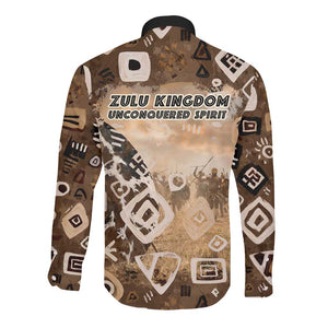 Shaka Zulu Long Sleeve Button Shirt Monochrome Portrait Zulu Kingdom Heritage Unconquered Spirit Warrior Legacy Theme - African Pride