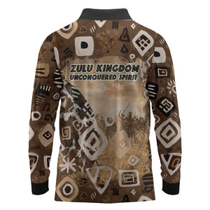 Shaka Zulu Long Sleeve Polo Shirt Monochrome Portrait Zulu Kingdom Heritage Unconquered Spirit Warrior Legacy Theme - African Pride