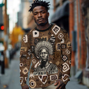 Shaka Zulu Long Sleeve Shirt Monochrome Portrait Zulu Kingdom Heritage Unconquered Spirit Warrior Legacy Theme - African Pride