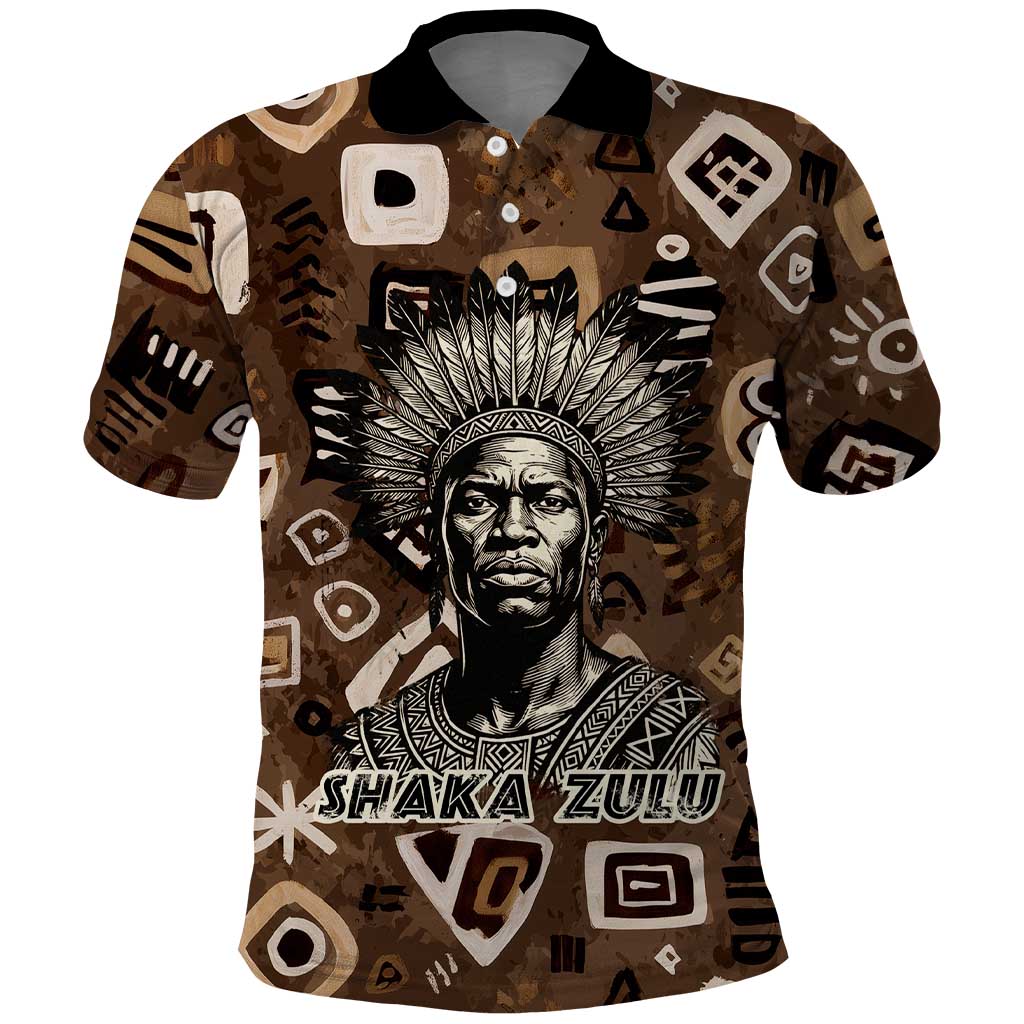 Shaka Zulu Polo Shirt Monochrome Portrait Zulu Kingdom Heritage Unconquered Spirit Warrior Legacy Theme - African Pride