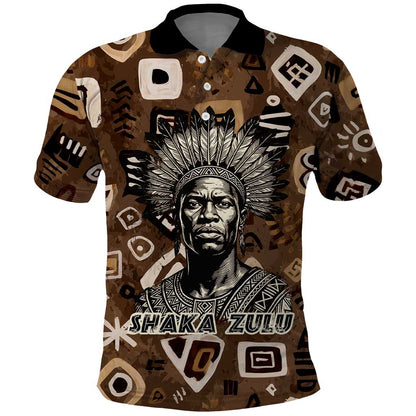 Shaka Zulu Polo Shirt Monochrome Portrait Zulu Kingdom Heritage Unconquered Spirit Warrior Legacy Theme - African Pride