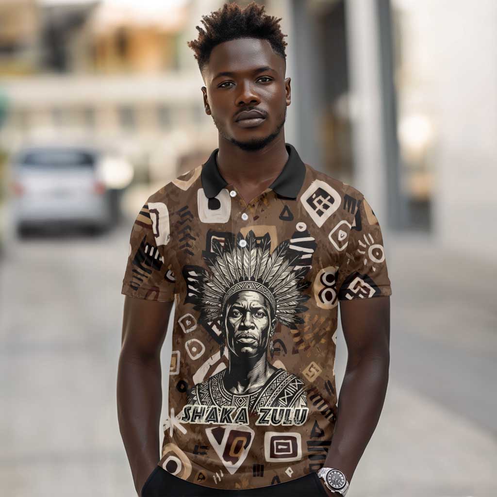 Shaka Zulu Polo Shirt Monochrome Portrait Zulu Kingdom Heritage Unconquered Spirit Warrior Legacy Theme - African Pride