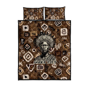Shaka Zulu Quilt Bed Set Monochrome Portrait Zulu Kingdom Heritage Unconquered Spirit Warrior Legacy Theme - African Pride