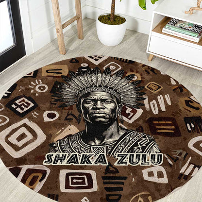 Shaka Zulu Round Carpet Monochrome Portrait Zulu Kingdom Heritage Unconquered Spirit Warrior Legacy Theme - African Pride