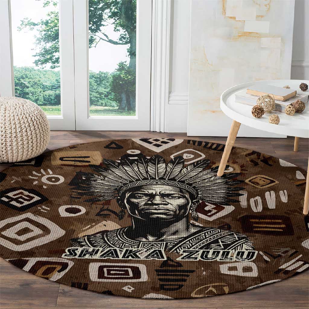 Shaka Zulu Round Carpet Monochrome Portrait Zulu Kingdom Heritage Unconquered Spirit Warrior Legacy Theme - African Pride