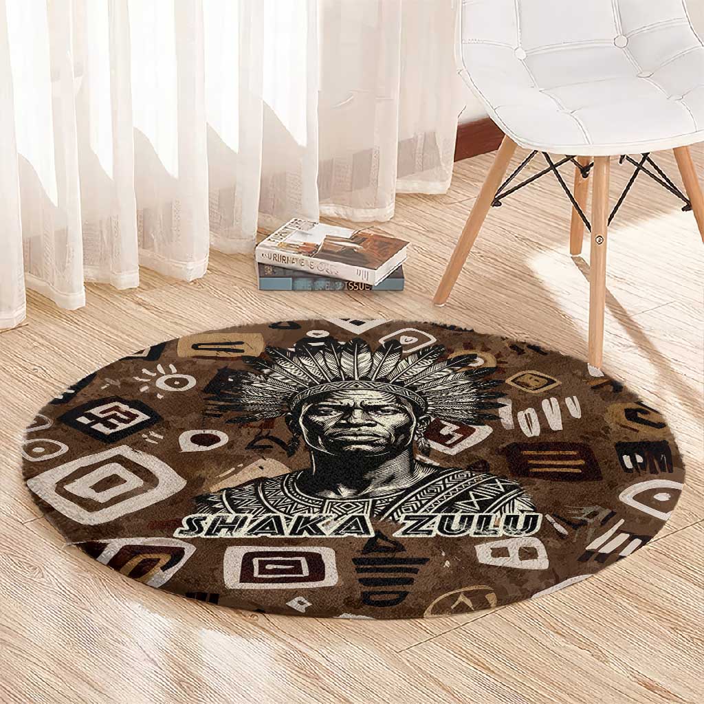 Shaka Zulu Round Carpet Monochrome Portrait Zulu Kingdom Heritage Unconquered Spirit Warrior Legacy Theme - African Pride