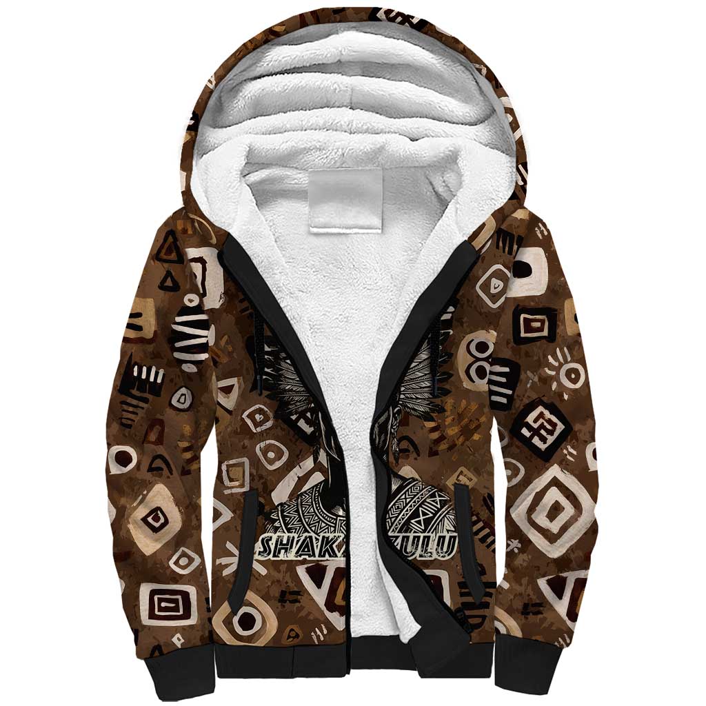 Shaka Zulu Sherpa Hoodie Monochrome Portrait Zulu Kingdom Heritage Unconquered Spirit Warrior Legacy Theme - African Pride
