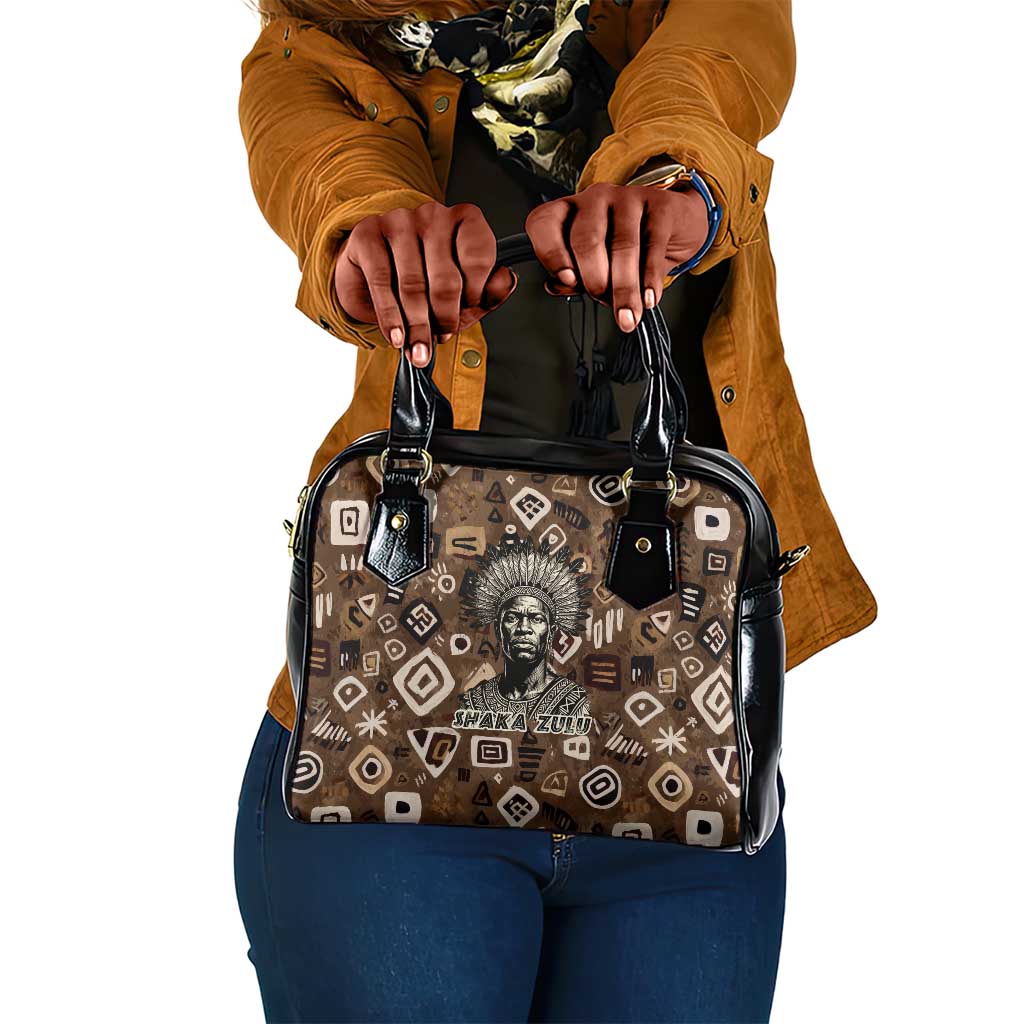 Shaka Zulu Shoulder Handbag Monochrome Portrait Zulu Kingdom Heritage Unconquered Spirit Warrior Legacy Theme - African Pride