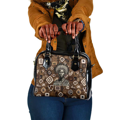 Shaka Zulu Shoulder Handbag Monochrome Portrait Zulu Kingdom Heritage Unconquered Spirit Warrior Legacy Theme - African Pride