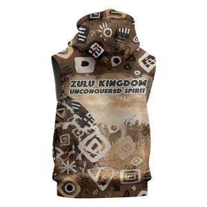 Shaka Zulu Sleeveless Hoodie Monochrome Portrait Zulu Kingdom Heritage Unconquered Spirit Warrior Legacy Theme - African Pride