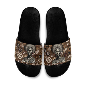 Shaka Zulu Slide Sandals Monochrome Portrait Zulu Kingdom Heritage Unconquered Spirit Warrior Legacy Theme - African Pride