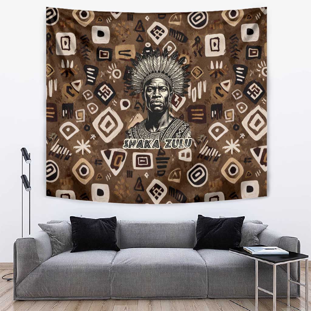 Shaka Zulu Tapestry Monochrome Portrait Zulu Kingdom Heritage Unconquered Spirit Warrior Legacy Theme - African Pride