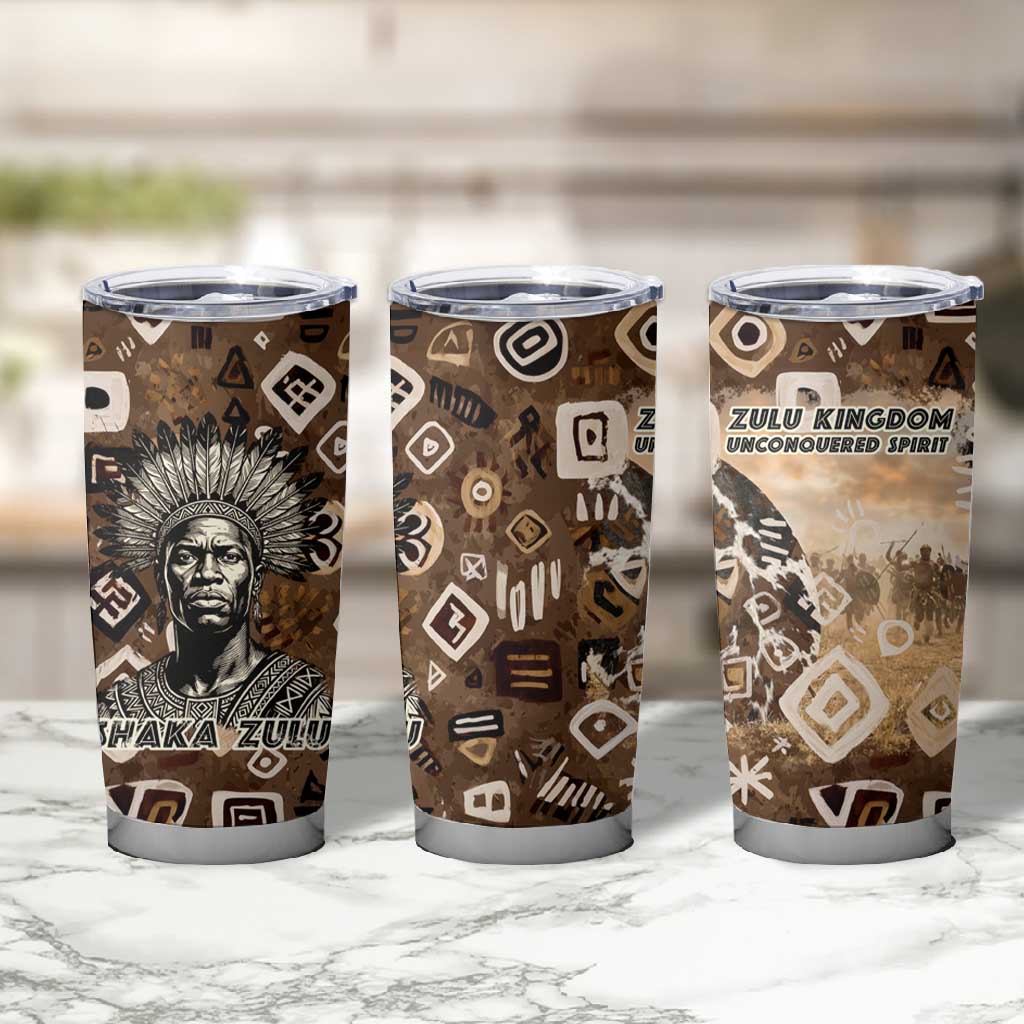 Shaka Zulu Tumbler Cup Monochrome Portrait Zulu Kingdom Heritage Unconquered Spirit Warrior Legacy Theme - African Pride