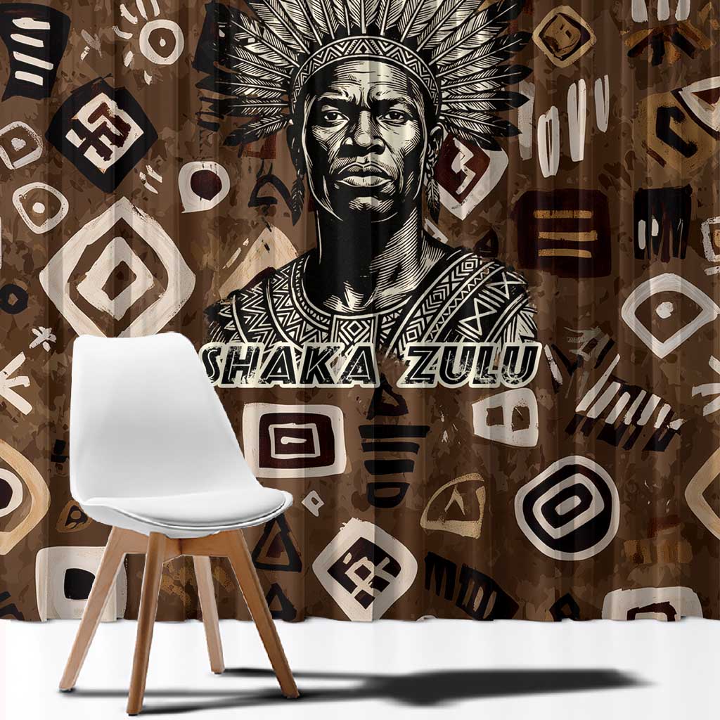 Shaka Zulu Window Curtain Monochrome Portrait Zulu Kingdom Heritage Unconquered Spirit Warrior Legacy Theme - African Pride