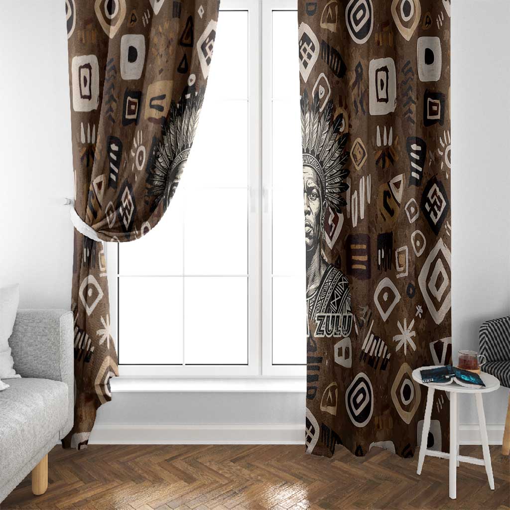 Shaka Zulu Window Curtain Monochrome Portrait Zulu Kingdom Heritage Unconquered Spirit Warrior Legacy Theme - African Pride