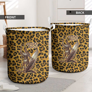 Shaka Zulu Laundry Basket Leopard Print Design Traditional Warrior Spear and Shield Illustration Tribal King - African Pride