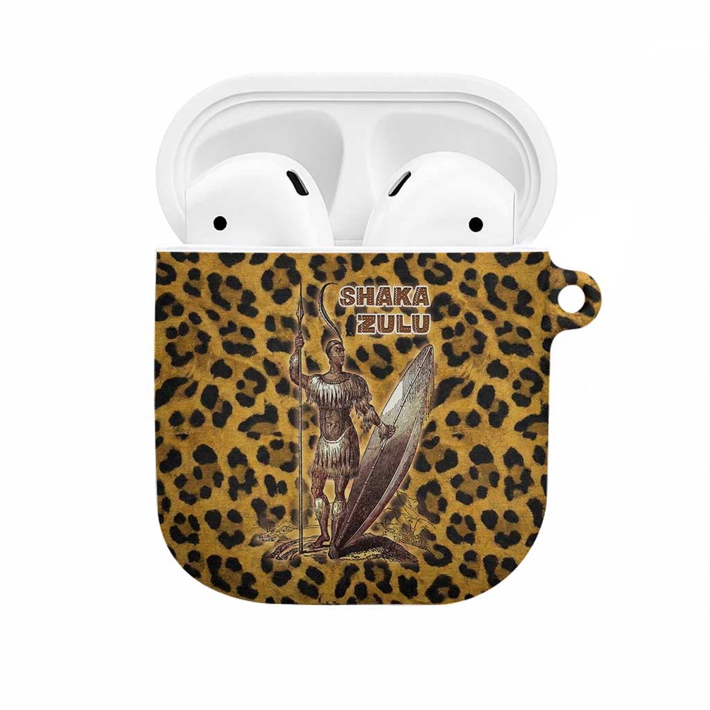 Shaka Zulu AirPods Case Leopard Print Design Traditional Warrior Spear and Shield Illustration Tribal King - African Pride