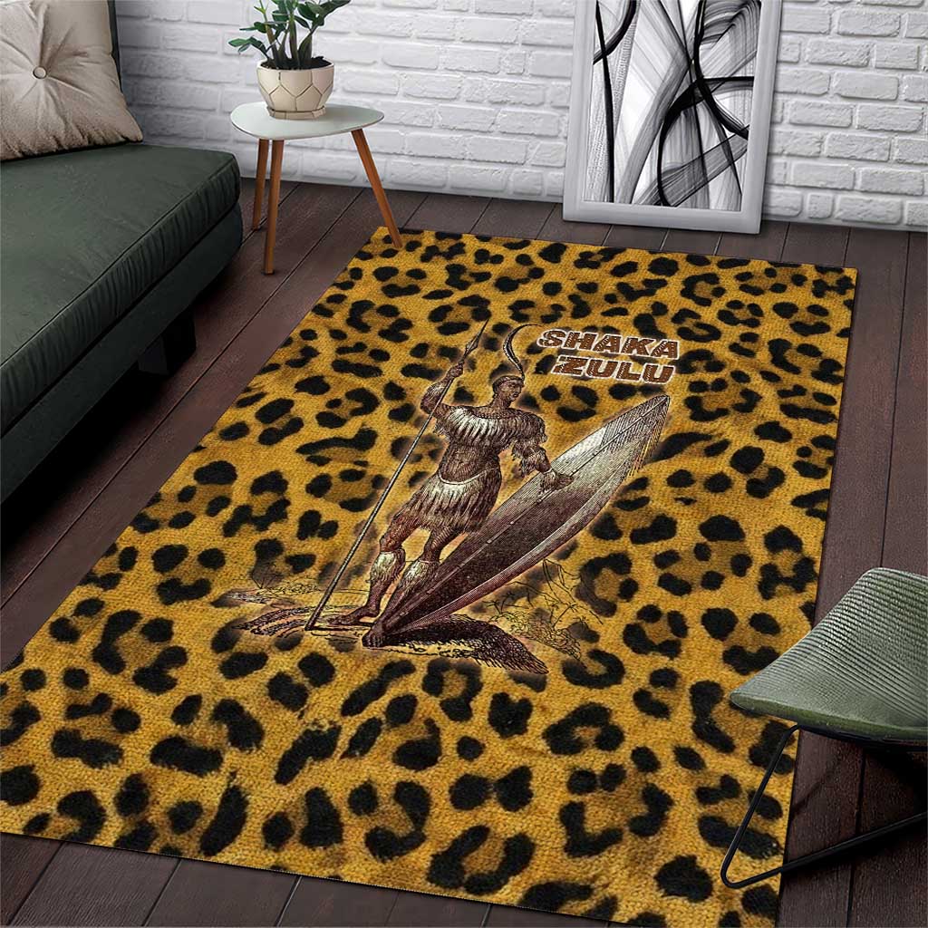 Shaka Zulu Area Rug Leopard Print Design Traditional Warrior Spear and Shield Illustration Tribal King - African Pride
