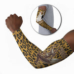Shaka Zulu Arm Sleeves Leopard Print Design Traditional Warrior Spear and Shield Illustration Tribal King - African Pride